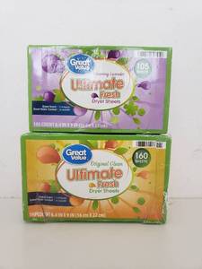 lot 75106 image: Great Value Ultimate Fresh Original Clean Dryer Sheets (2 Boxes)