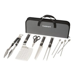 lot 75125 image: Cuisinart� Chef��s Classic 10 Piece Stainless Steel Grill Set - Spatula, Tongs, Fork, Knife, Shears, And 4 Skewers.