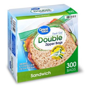 lot 75136 image: Great Value Double Zipper Sandwich Bags, 300 Count