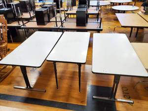 lot 173 image: Lot of 2 White top Tables 57 in x 28in and 1 White Top table 48 in x 24 in
