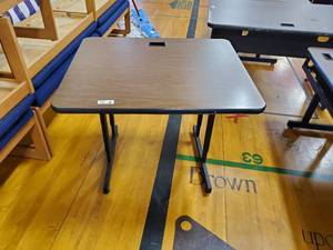 lot 175 image: Brown Computer Desk with Cable Management Cutouts 30 in x 36 in