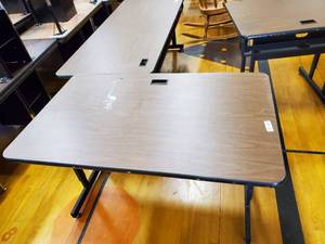lot 177 image: Brown Computer Desk With Cable Management Cutouts 48 in x 30 in