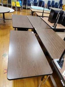 lot 195 image: Lot of 4 Two Student Desk with Double Book Compartment 24 in  x 48 in