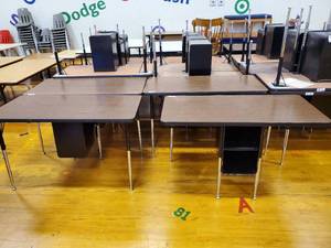 lot 196 image: Lot of 4 Two Student Desk with Double Book Compartment 24 in  x 48 in