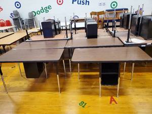 lot 197 image: Lot of 4 Two Student Desk with Double Book Compartment 24 in  x 48 in