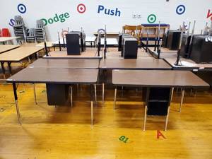 lot 198 image: Lot of 4 Two Student Desk with Double Book Compartment 24 in  x 48 in
