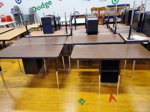 lot 199 image: Lot of 4 Two Student Desk with Double Book Compartment 24 in  x 48 in