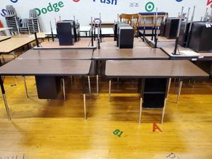 lot 201 image: Lot of 4 Two Student Desk with Double Book Compartment 24 in  x 48 in