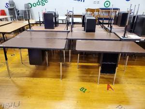 lot 205 image: Lot of 4 Two Student Desk with Double Book Compartment 24 in  x 48 in