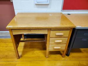 lot 220 image: Wood Desk with Drawers 42 in x 30 in