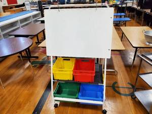 lot 246 image: White Board Easel with Storage Bins
