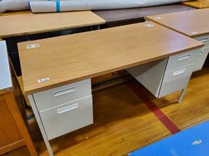 lot 252 image: Metal Based Wood Topped Desk With Drawers and Cable Management Cutouts 60 in x 30 in