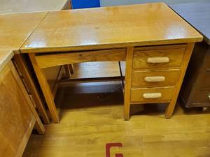 lot 257 image: Wood Desk with Drawers 42 in x 29 in
