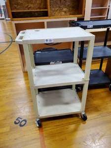 lot 299 image: White Rolling 3 Shelf Computer Cart