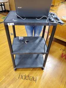 lot 301 image: Black 3 Shelf Rolling Computer Cart