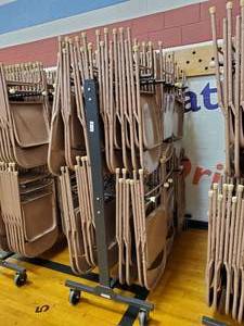 lot 357 image: Two Tier Folding Chair Dolly - 84 Chair Capacity- Chairs are included