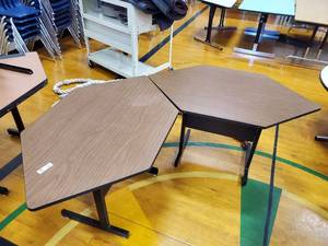 lot 157 image: Lot of 2 Hexagon Tables 46 in x 28 in