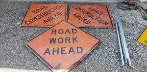 lot 6007 image: 3 Road Construction signs 4x4 foot. with 1 stand