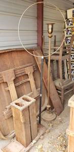lot 6029 image: Old table with leaves, 2 chairs, cage holder, floor lamp