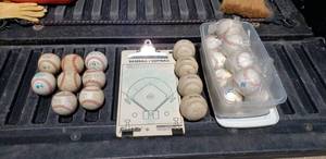 lot 7412 image: 12 New Tee Balls, Softballs, Baseballs & play board