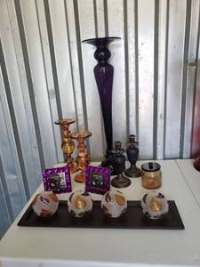 lot 8173 image: Purple and Amber Home Decor  Large Purple Vase 26 12 in. Tall