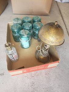 lot 8196 image: Vintage Lamp, Ball Jars and Oil Lamp
