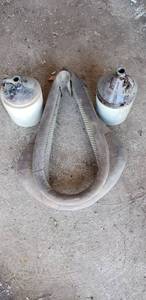 lot 9293 image: Antique horse collar yolk harness & 2 pottery jugs