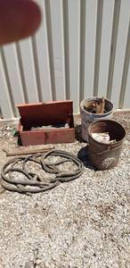 lot 9314 image: Tool box, welding cables, pipe, etc.