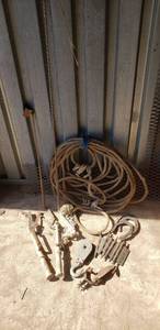 lot 9334 image: vintage Hinges, Horseshoes, Rope, whips, spur, pulley