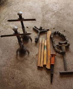 lot 9336 image: Trulite Sealed Beam Tester & Adjuster, wood handles, Speed Fastener, pipe cutter, sprinkler head