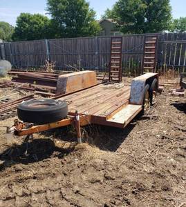 lot 2049 image: Double Axle Steel Floor Trailer with 5ft. Ramps
