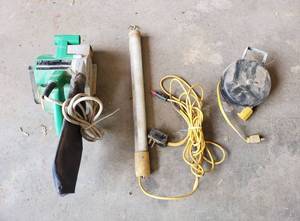 lot 1061 image: Hitachi Belt Sander, ACDC Light, Extension Cord on Reel