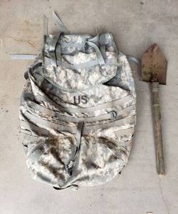 lot 1098 image: Army Digital Camo Large Rucksack and Collapsible Shovel