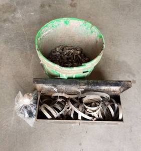 lot 1102 image: Adjustable Hose Clamps and Metal Tool Box