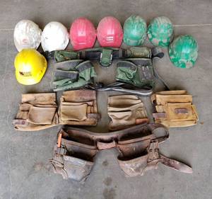 lot 1104 image: Tool belts and Hard Hats