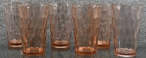 lot 2069 image: Set of 6 Vintage Pink Hexagon Pattern Glasses  5 Tall -WILL SHIP