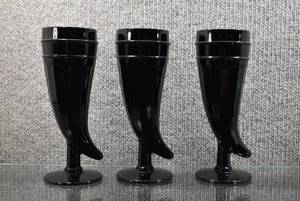 lot 2071 image: Lot of 3 VTG MCM Indiana Glass Footed Pilsner Black Powder Horn Tiara Cornucopia -WILL SHIP