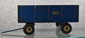 lot 2074 image: Vintage Ertl Metal Tractor Authenic Big Blue Hay Cart Wagon  12 Long -WILL SHIP