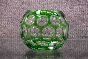 lot 2083 image: Cut to Clear Art Glass Green Rose Bowl  4.5 Tall  -WILL SHIP