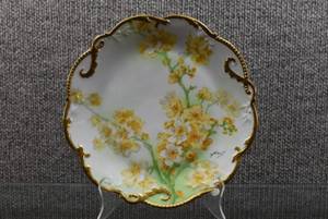 lot 2085 image: Coronet Limoges French Handpainted Plate  Gold Trim Yellow Flowers Design  8.75 Wide -WILL SHIP