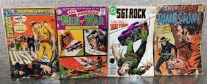 lot 2064 image: Lot of 4 DCCharlton Comics (In Rough ShapeSold As Is) Our Fighting Forces (1954) #131 All American Men of War (1952) #92 Sgt. Rock (1977) #421 Sheriff of Tombstone (1958) #2 - WILL SHIP -WILL SHIP