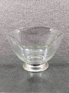 lot 2086 image: Glass Folded Edge Bowl  Includes a Silverplated Stand  5.5 Tall & 9 Wide -WILL SHIP