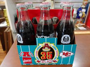lot 2101 image: Lot of 6 Coca-Cola 8 oz Bottles  Texas vs Chiefs AFL-AFC 35 1994 Game -WILL SHIP