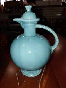 lot 2111 image: Rare 1930s Fiesta Turquoise Carafe Water Jug with Cork Lid  Made in the USA 14 Tall -WILL SHIP