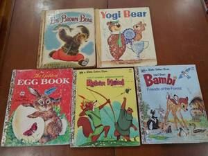 lot 2113 image: Lot of 5 Vintage Little Golden Books  Bambi, Robin Hood, The Golden Egg Book, Yogi Bear, & The Big Brown Bear  -WILL SHIP