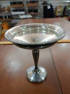 lot 2120 image: MFH Company Weighted Sterling Silver Compote  #900 Fanfair Pattern  Total Weight - 180 g  Custom GSE Etching  6 Tall -WILL SHIP
