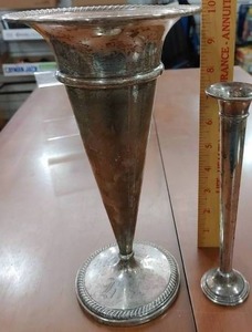 lot 2122 image: Lot of 2 .925 Sterling Silver Weighted Vases  Empire #427 & H #02  Total Weight - 375 g -WILL SHIP
