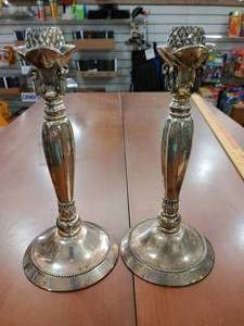 lot 2123 image: Set of 2 Godinger Silverplate Candlesticks  9 Tall -WILL SHIP