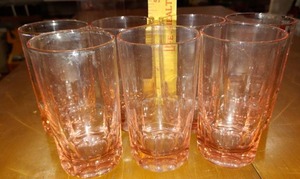 lot 2130 image: Set of 7 Depression-Like Pink Juice Glasses  4 38 Tall -WILL SHIP