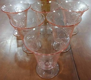 lot 2131 image: Set of 6 Depression-Like Pink Footed Sipping Glasses  3 14 Tall -WILL SHIP